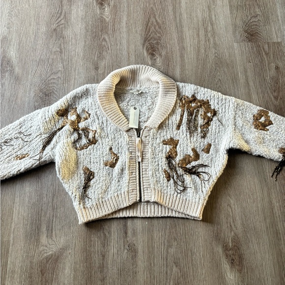 New Anthropologie x Pilcro Ivory Sequin Embellished Knit Cardigan Sweater Top - Picture 11 of 11